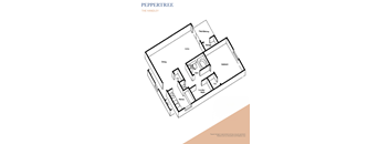 A black and white diagram of a house layout with the title "Peppertree" and the subtitle "The Handley".